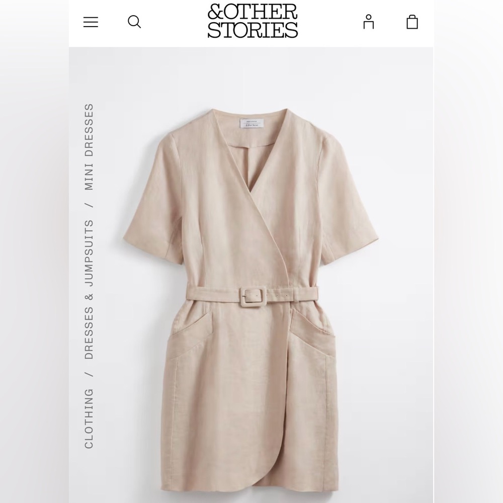 & Other Stories Light Tan Linen Belted Dress